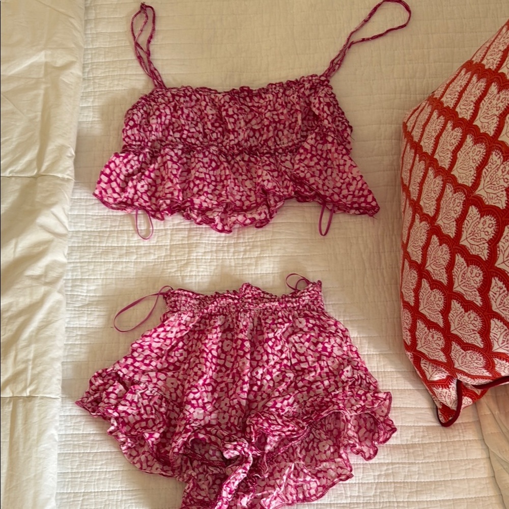 Pink Patterned Women's Shorts Set